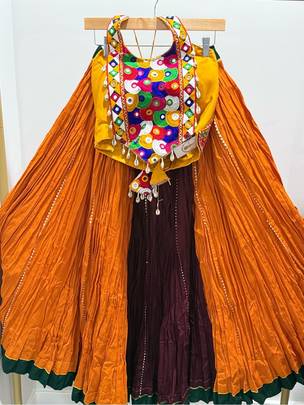 Vibrant Embroidered Ethnic Skirt Set in Orange & Yellow